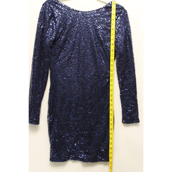 Club L Bodycon All Over Sequin Short Dress‎ Women 8 Open Cowl Back Side Zip Blue - Picture 3 of 16